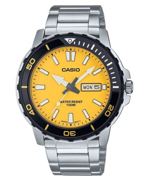 Casio Standard Analog Edelstahl Gelbes Zifferblatt Quarz MTD-125D-9AV 100M Herrenuhr