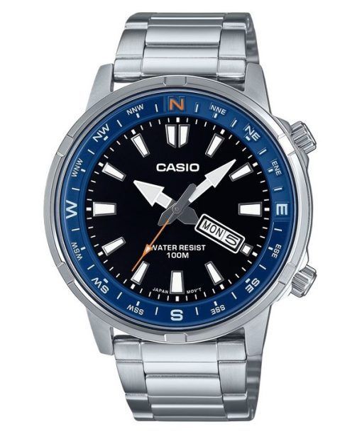 Casio Standard Analog Edelstahl schwarzes Zifferblatt Quarz MTD-130D-1A2V 100M Herrenuhr