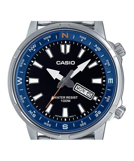 Casio Standard Analog Edelstahl schwarzes Zifferblatt Quarz MTD-130D-1A2V 100M Herrenuhr