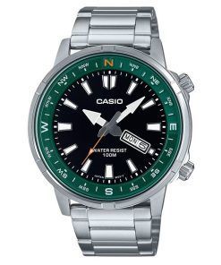 Casio Standard Analog Edelstahl schwarzes Zifferblatt Quarz MTD-130D-1A3V 100M Herrenuhr