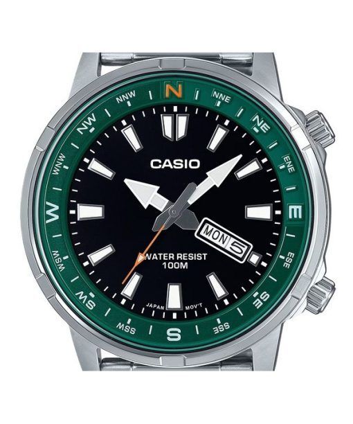 Casio Standard Analog Edelstahl schwarzes Zifferblatt Quarz MTD-130D-1A3V 100M Herrenuhr