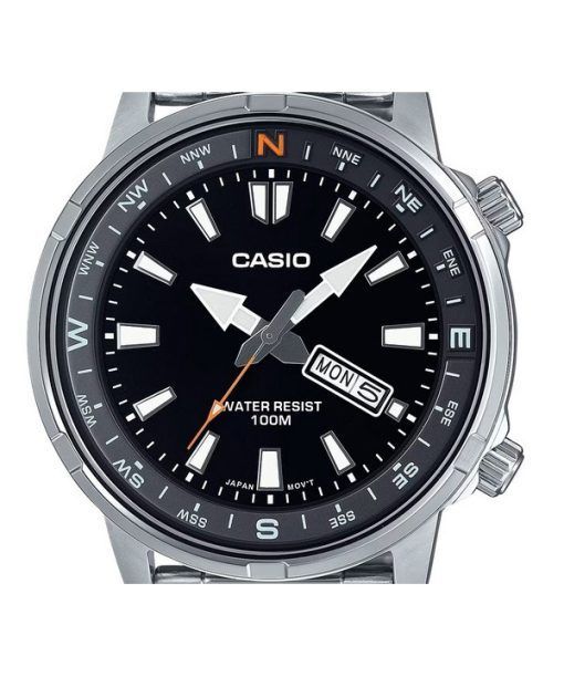 Casio Standard Analog Edelstahl schwarzes Zifferblatt Quarz MTD-130D-1A4V 100M Herrenuhr