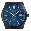 Casio Standard Herrenuhr, analog, schwarz ionenplattiert, Edelstahl, blaues Zifferblatt, Quarz, MTP-VD03B-2A