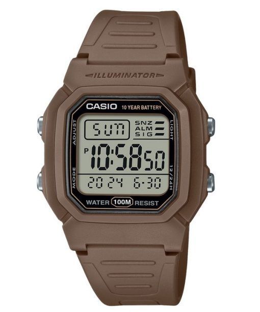 Casio Digital Brown Dual Time Harzarmband Quarz W-800H-5AV 100M Herrenuhr