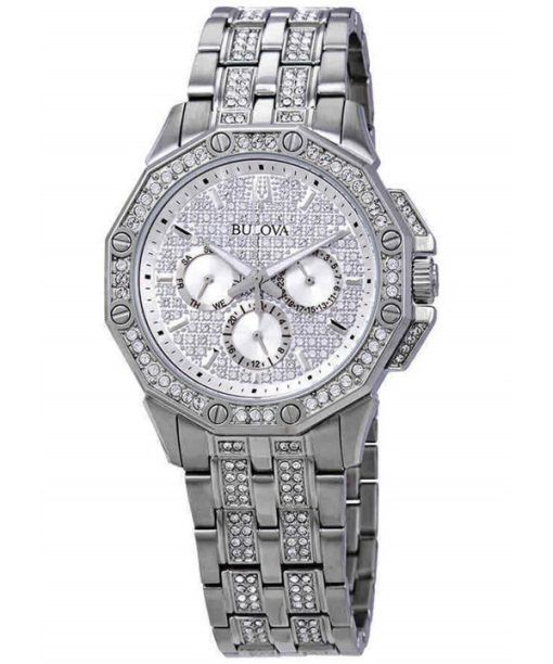 Bulova Octava Crystal Accents Silber Multifunktions-Zifferblatt Quarz 96C134 Herrenuhr