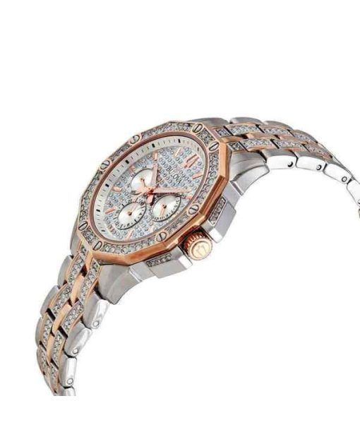 Bulova Octava Crystal Accents zweifarbiges silbernes Multifunktions-Zifferblatt Quarz 98C133 Herrenuhr