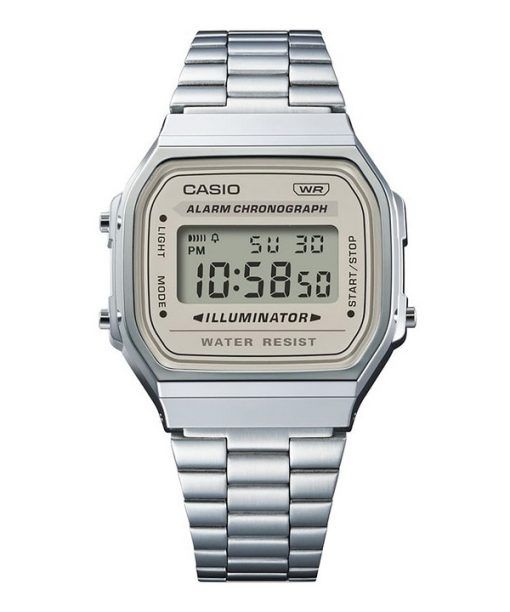 Casio Vintage Digital Edelstahlarmband Quarz A168WA-8 Unisex-Uhr