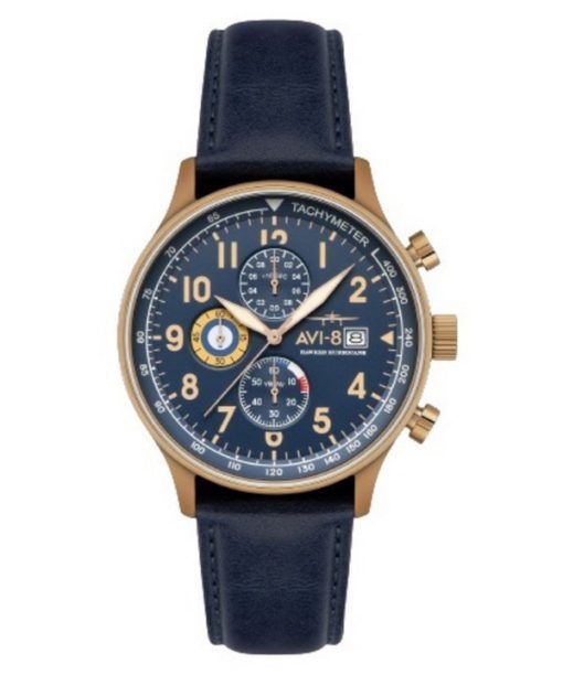 AVI-8 Hawker Hurricane Classic Chronograph Regent blaues Lederarmband blaues Zifferblatt Quarz AV-4011-0Q Herrenuhr