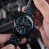 AVI-8 Hawker Hurricane Dual Retrograde Chronograph Storm schwarzes Lederarmband schwarzes Zifferblatt Quarz AV-4056-0A Herrenuhr