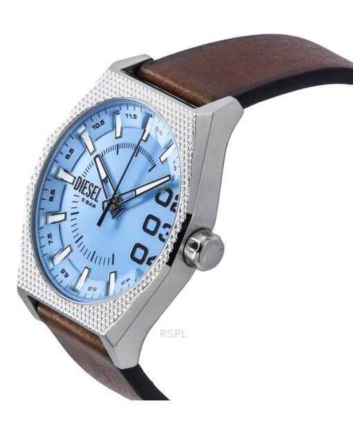 Diesel Scraper Lederarmband blaues Zifferblatt Quarz DZ2174 Herrenuhr