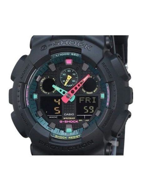 Casio G-Shock Analog Digital Multi Fluorescent Accents Series Harzarmband Schwarzes Zifferblatt Quarz GA-100MF-1A 200M Herrenuhr