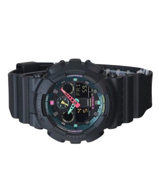 Casio G-Shock Analog Digital Multi Fluorescent Accents Series Harzarmband Schwarzes Zifferblatt Quarz GA-100MF-1A 200M Herrenuhr