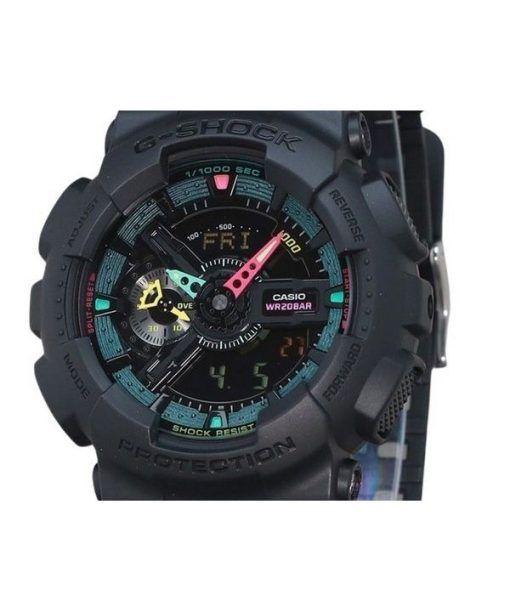 Casio G-Shock Analog Digital Multi Fluorescent Accents Series Harzarmband Schwarzes Zifferblatt Quarz GA-110MF-1A 200M Herrenuhr