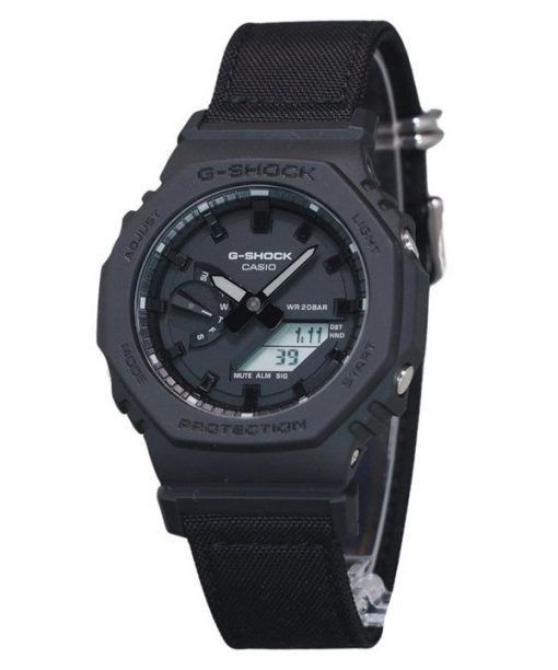 Casio G-Shock Analog Digital Eco Stoffarmband schwarzes Zifferblatt Quarz GA-2100BCE-1A 200M Herrenuhr