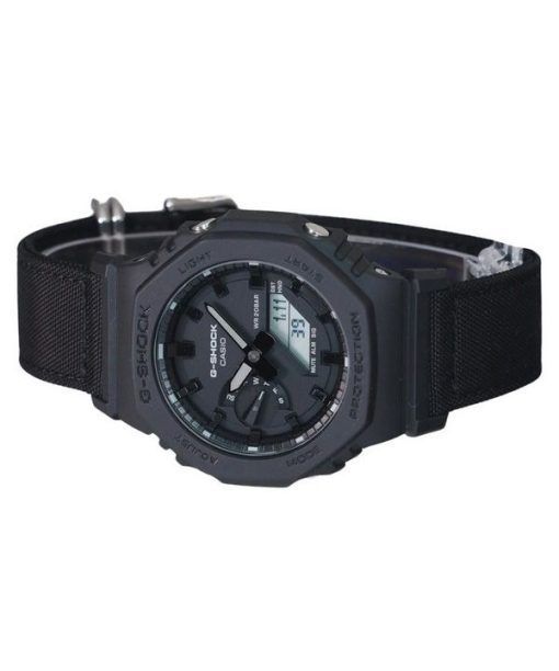 Casio G-Shock Analog Digital Eco Stoffarmband schwarzes Zifferblatt Quarz GA-2100BCE-1A 200M Herrenuhr