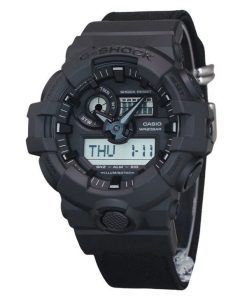 Casio G-Shock Analog Digital Eco Stoffarmband schwarzes Zifferblatt Quarz GA-700BCE-1A 200M Herrenuhr