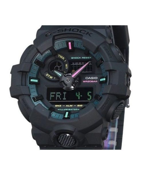 Casio G-Shock Analog Digital Multi Fluorescent Accents Series Harzarmband Schwarzes Zifferblatt Quarz GA-700MF-1A 200M Herrenuhr