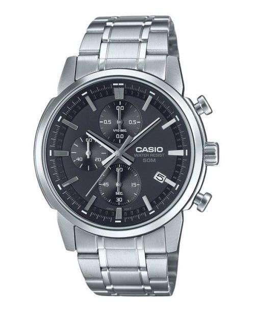 Casio Standard Analog Chronograph Edelstahl Schwarzes Zifferblatt Quarz MTP-E510D-1A1V Herrenuhr