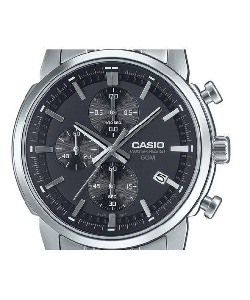 Casio Standard Analog Chronograph Edelstahl Schwarzes Zifferblatt Quarz MTP-E510D-1A1V Herrenuhr