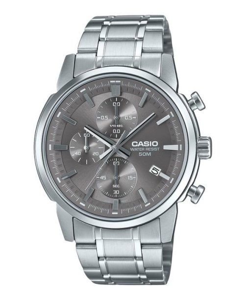 Casio Standard Analog Chronograph Edelstahl Graues Zifferblatt Quarz MTP-E510D-8AV Herrenuhr