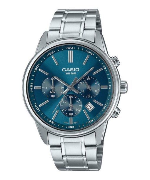 Casio Standard Analog Chronograph Edelstahl Blaues Zifferblatt Quarz MTP-E515D-2A1V Herrenuhr