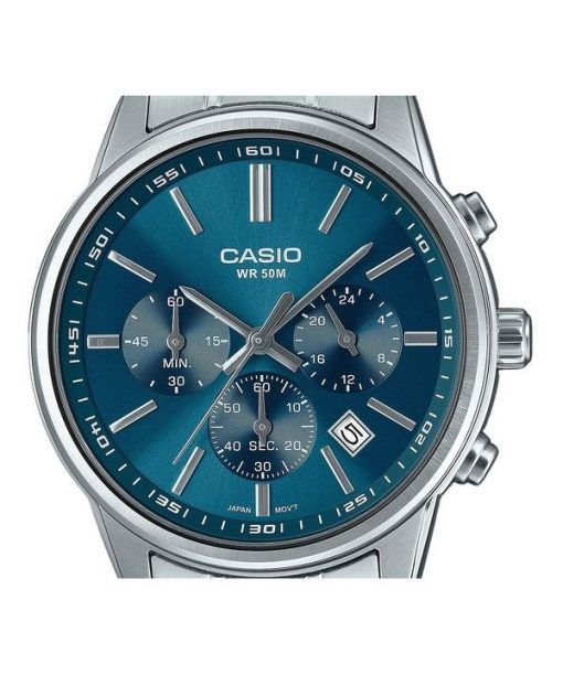 Casio Standard Analog Chronograph Edelstahl Blaues Zifferblatt Quarz MTP-E515D-2A1V Herrenuhr