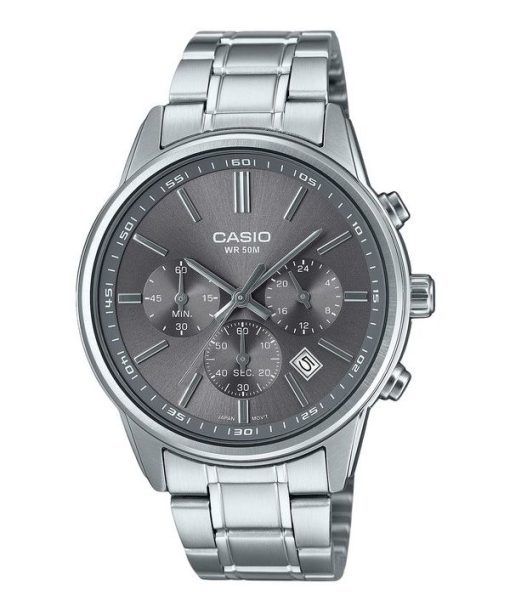 Casio Standard Analog Chronograph Edelstahl Graues Zifferblatt Quarz MTP-E515D-8AV Herrenuhr