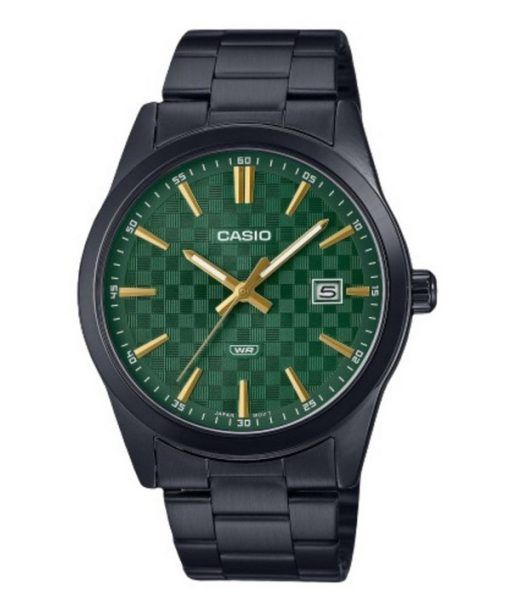 Casio Standard Analog ionenplattierter Edelstahl grünes Zifferblatt Quarz MTP-VD03B-3A Herrenuhr