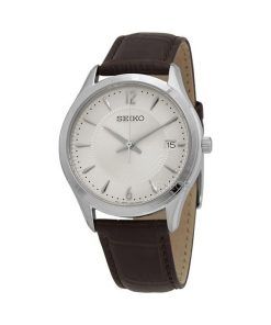 Seiko Nobel Discover More Lederarmband beiges Zifferblatt Quarz SUR421P1 100M Herrenuhr