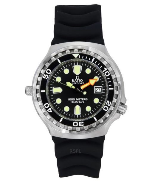 Ratio FreeDiver Version 02 Helium Safe 1000M Saphirquarz Schwarzes Zifferblatt 1038EF102V-BLK-V02 Herrenuhr