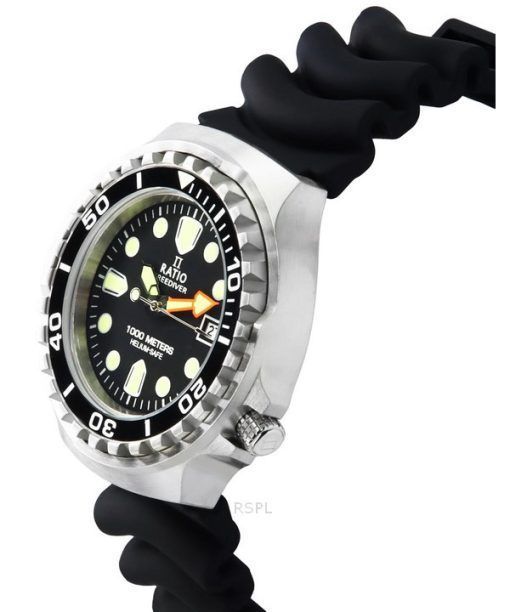 Ratio FreeDiver Version 02 Helium Safe 1000M Saphirquarz Schwarzes Zifferblatt 1038EF102V-BLK-V02 Herrenuhr