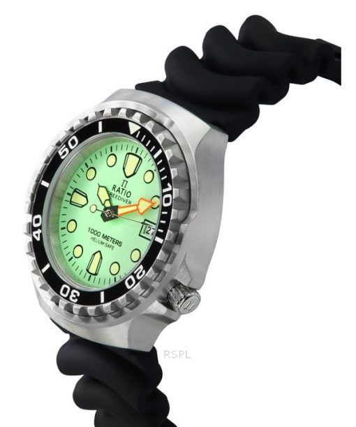 Ratio FreeDiver Version 02 Helium Safe 1000M Saphirquarz Mintgrünes Zifferblatt 1038EF102V-GRN-V02 Herrenuhr