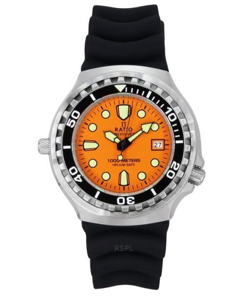 Ratio FreeDiver Version 02 Helium Safe 1000M Saphirquarz orangefarbenes Zifferblatt 1038EF102V-ORG-V02 Herrenuhr