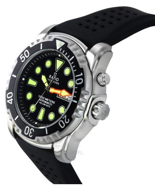 Ratio FreeDiver Version 02 Helium Safe 1000M Saphir Automatik schwarzes Zifferblatt 1068HA90-34VA-BLK-V02 Herrenuhr