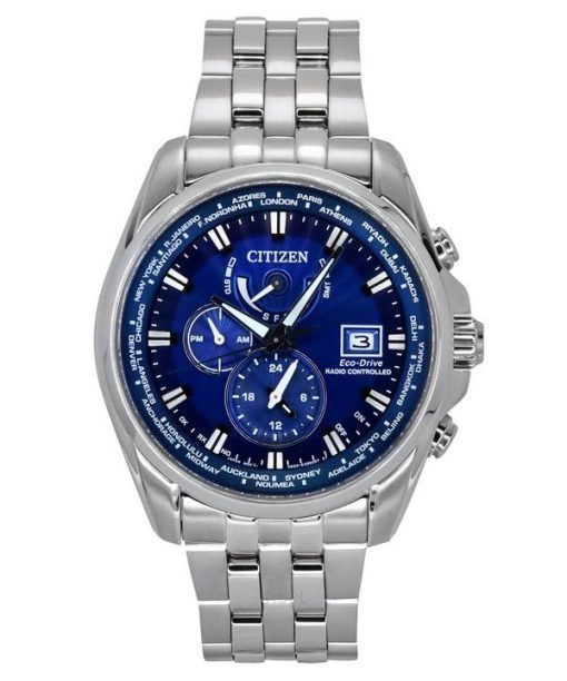 Citizen Eco-Drive Perpetual Calendar GMT Chronograph Edelstahl Blaues Zifferblatt Taucheruhr AT9120-89L 200M Herrenuhr