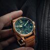 AVI-8 Spitfire Lock Chronograph Lederarmband Bronze Grünes Zifferblatt Quarz AV-4089-02 Herrenuhr