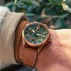 AVI-8 Spitfire Lock Chronograph Lederarmband Bronze Grünes Zifferblatt Quarz AV-4089-02 Herrenuhr