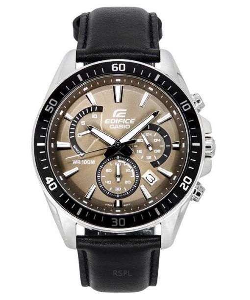 Casio Edifice Analog Standard Chronograph Lederarmband Hellbraunes Zifferblatt Quarz EFR-552L-5A 100M Herrenuhr