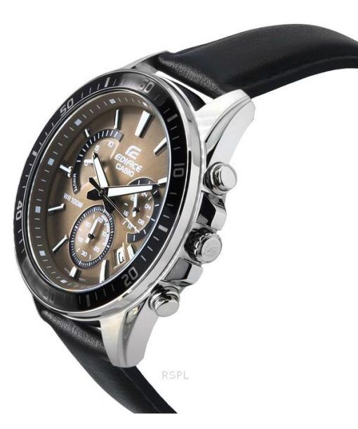 Casio Edifice Analog Standard Chronograph Lederarmband Hellbraunes Zifferblatt Quarz EFR-552L-5A 100M Herrenuhr