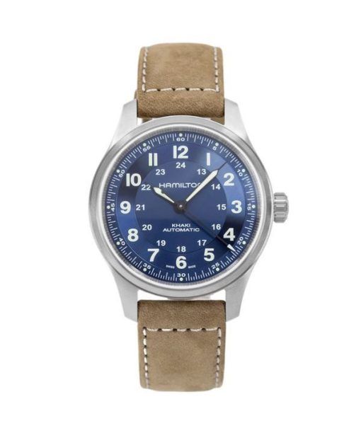 Hamilton Khaki Field Titan Lederarmband blaues Zifferblatt Automatik H70545540 100M Herrenuhr