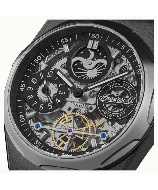 Ingersoll The Broadway Moonphase Dual Time Schwarzes Skelett-Zifferblatt Automatik I12908 Herrenuhr