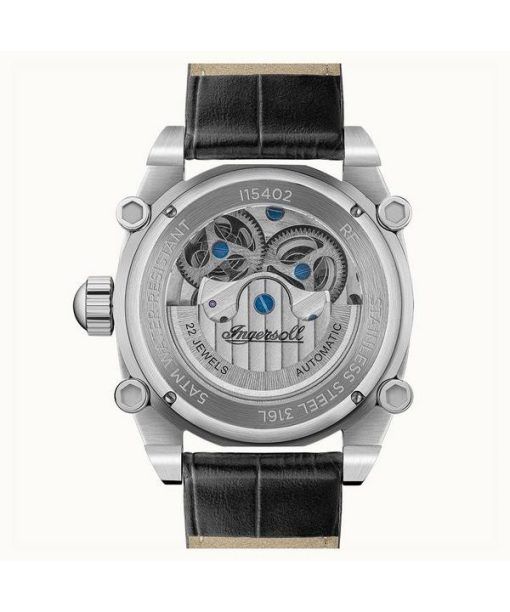 Ingersoll The Varsity Sonnen- und Mondphase Lederarmband Skelett graues Zifferblatt Automatik I15402 Herrenuhr