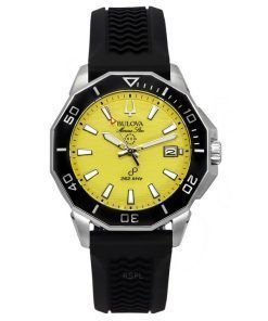 Bulova Marine Star Schwarzes Silikonarmband Gelbes Zifferblatt Precisionist Quartz Diver&#39,s 200M 96B431 Herrenuhr