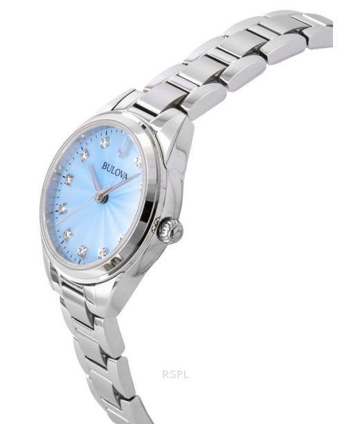 Bulova Sutton Diamond Accents Edelstahl Hellblaues Zifferblatt Quarz 96P250 Damenuhr