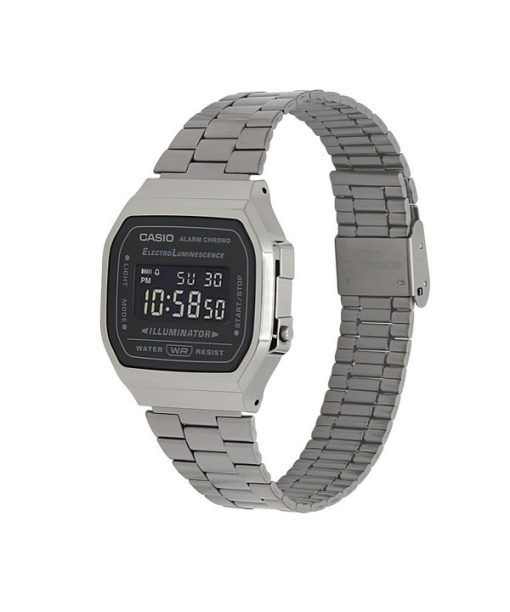 Casio Vintage Digital Edelstahlarmband schwarzes Zifferblatt Quarz A168WGG-1B Unisex Uhr