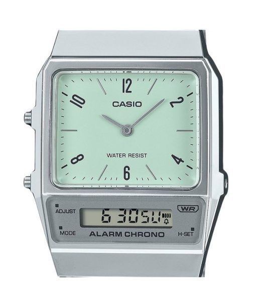 Casio Vintage Analog Digital Dual Time Edelstahlarmband Grünes Zifferblatt Quarz AQ-800E-3A Unisex Uhr