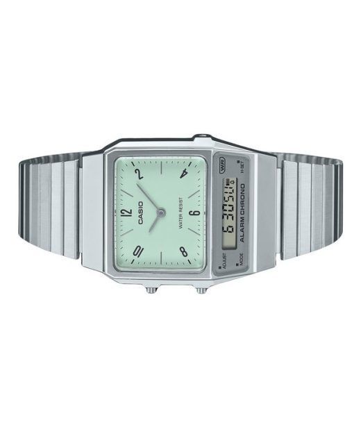 Casio Vintage Analog Digital Dual Time Edelstahlarmband Grünes Zifferblatt Quarz AQ-800E-3A Unisex Uhr