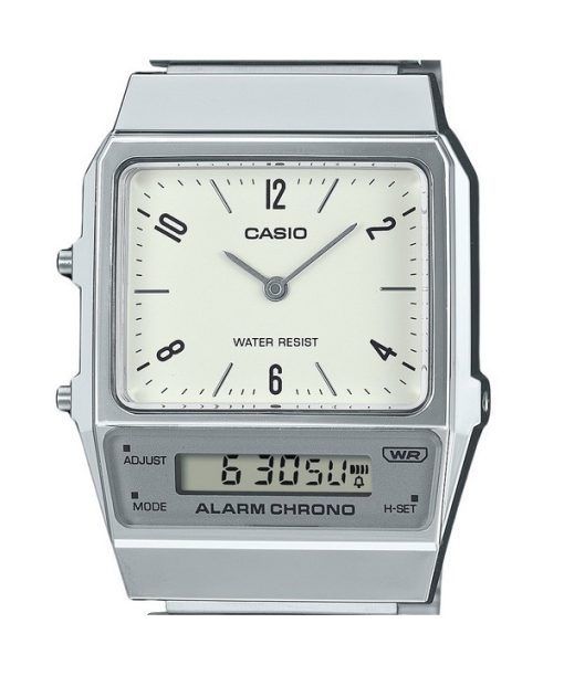 Casio Vintage Analog-Digital Dual Time Edelstahlarmband weißes Zifferblatt Quarz AQ-800E-7A2 Unisex Uhr