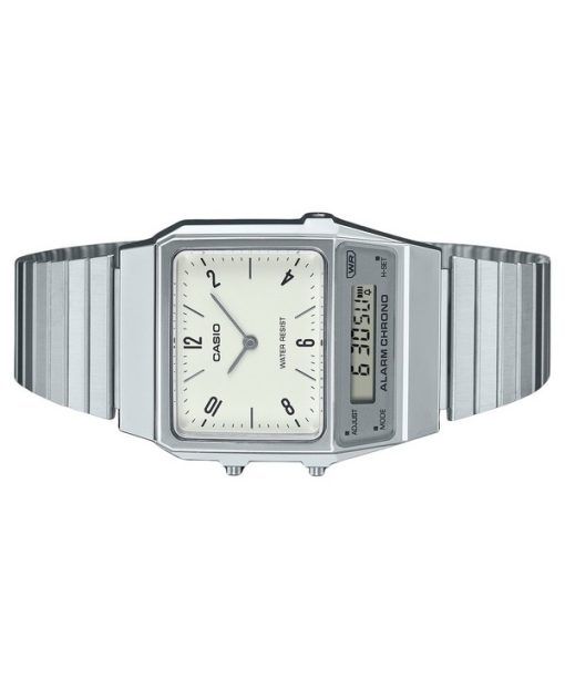 Casio Vintage Analog-Digital Dual Time Edelstahlarmband weißes Zifferblatt Quarz AQ-800E-7A2 Unisex Uhr