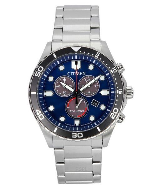 Citizen Sporty-Aqua Chronograph Edelstahl Blaues Zifferblatt Eco-Drive AT2560-84L 100M Herrenuhr